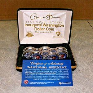 2008 Barack Obama 24KT Gold Layered Inaugural Washington Dollar Coin Museum Pack